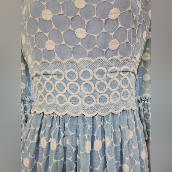 Vintage late 60s, Early 70s Baby Blue Embroidered Eyelet Circle Maxi Dress - Picture 15 of 16